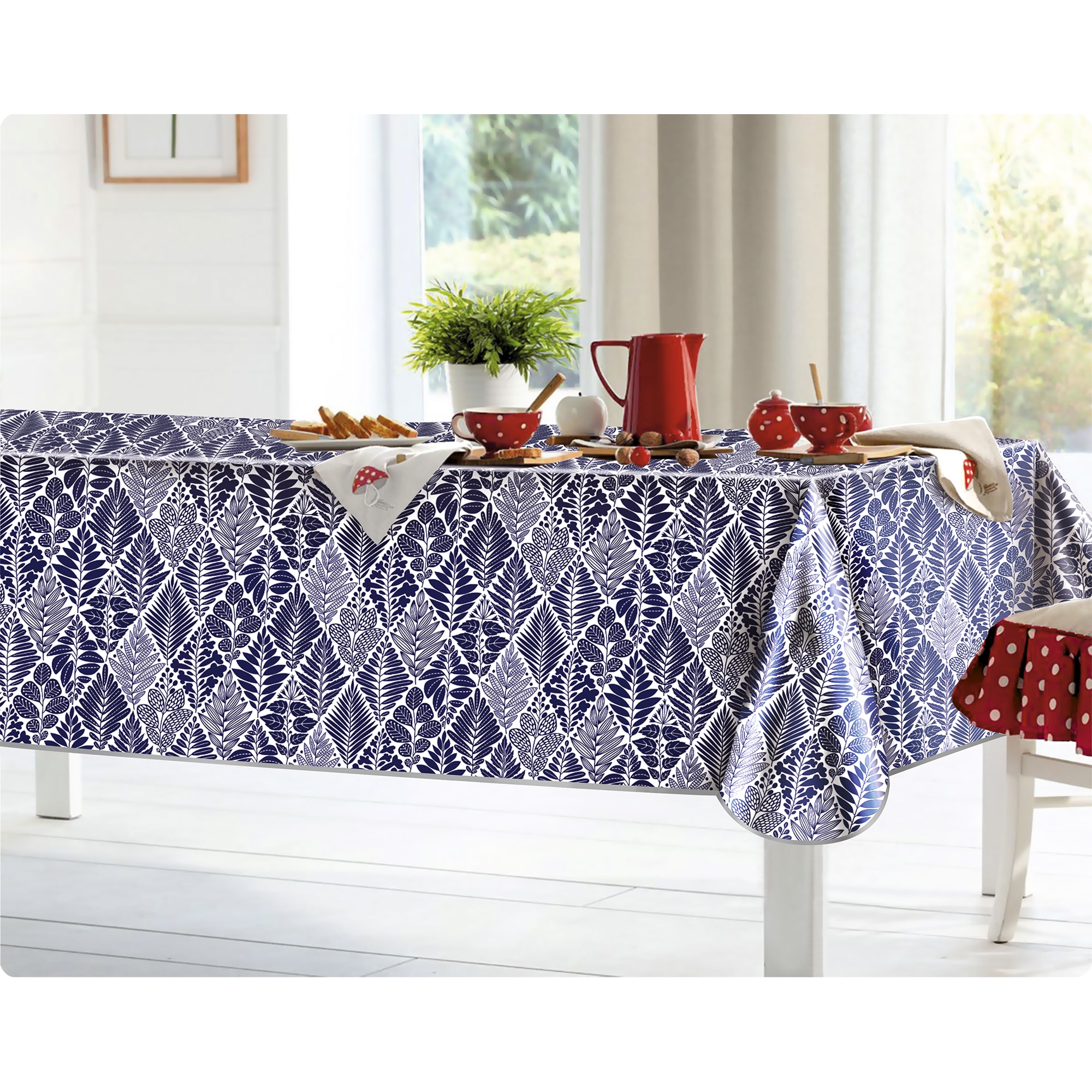 82715957 Скатерть с бейкой «Листья», прямоугольная, 160х135 см, цвет синий Мажор Santreyd  - Вид №4