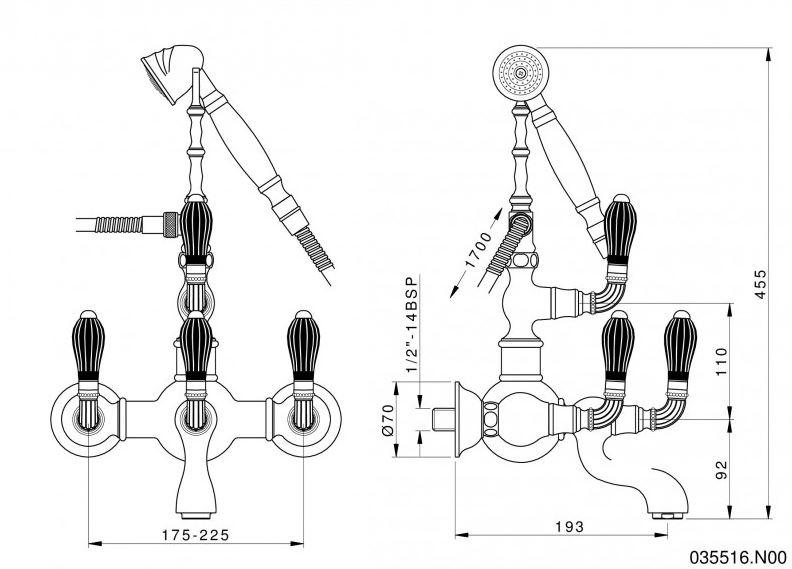 Bronces Mestre Настенный смеситель для ванны на 2 отверстия с ручным душем Artica with porcelain 035516.n00.50 - Вид №1