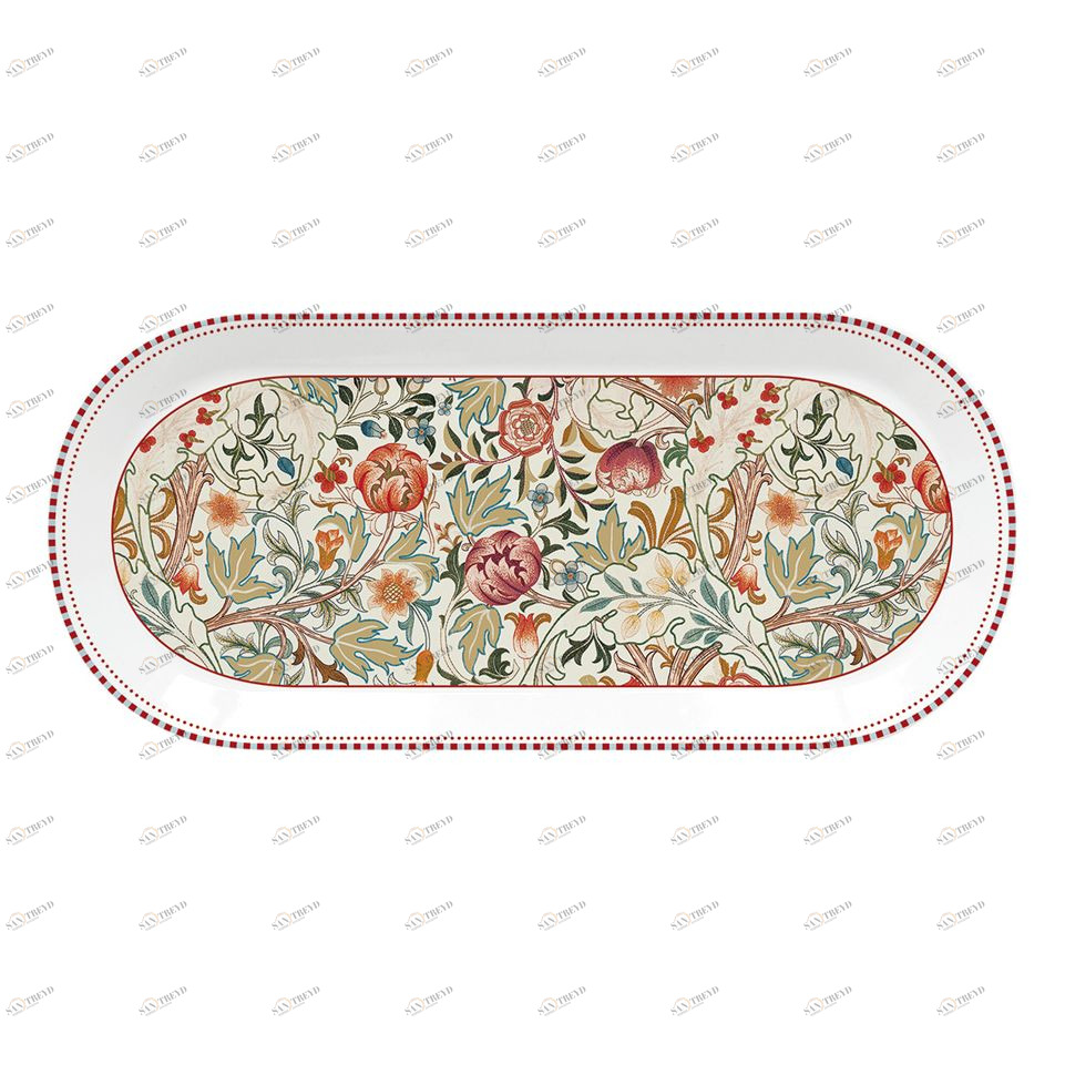 Блюдо фарфоровое овальное кремовое "Уильям Моррис" EASY LIFE УИЛЬЯМ МОРРИС 00-3947008 Бежевый;зеленый 