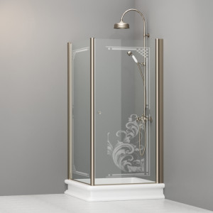 9150N3 Душевая кабина SX с распашной дверью и фиксированной боковой частью для душевого поддона 100x100 квадрат, цвет Бронзовый Kerasan RETRO Италия