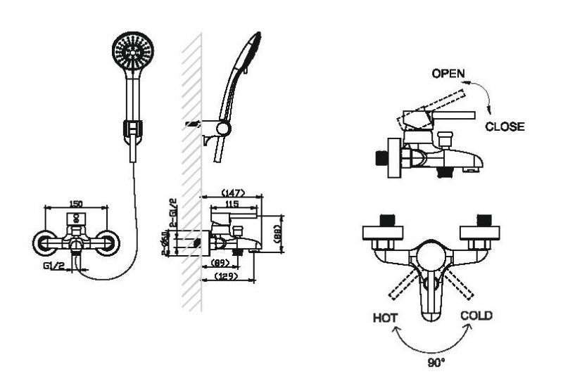 Смеситель для ванны короткий излив SLIM F6332366CP-01-RUS bravat - Вид №1