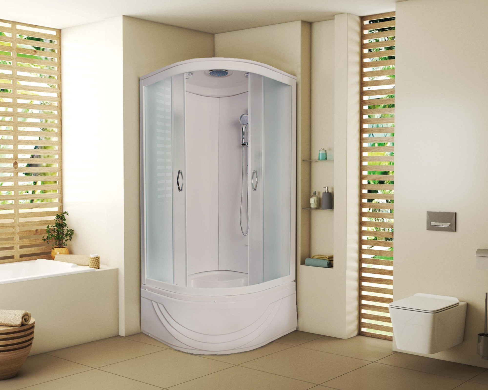 Душевая кабина NG-112-15 (900х900х2150) высокий поддон(45см) стенки АКРИЛ стекло матовое, бел профиль Niagara 