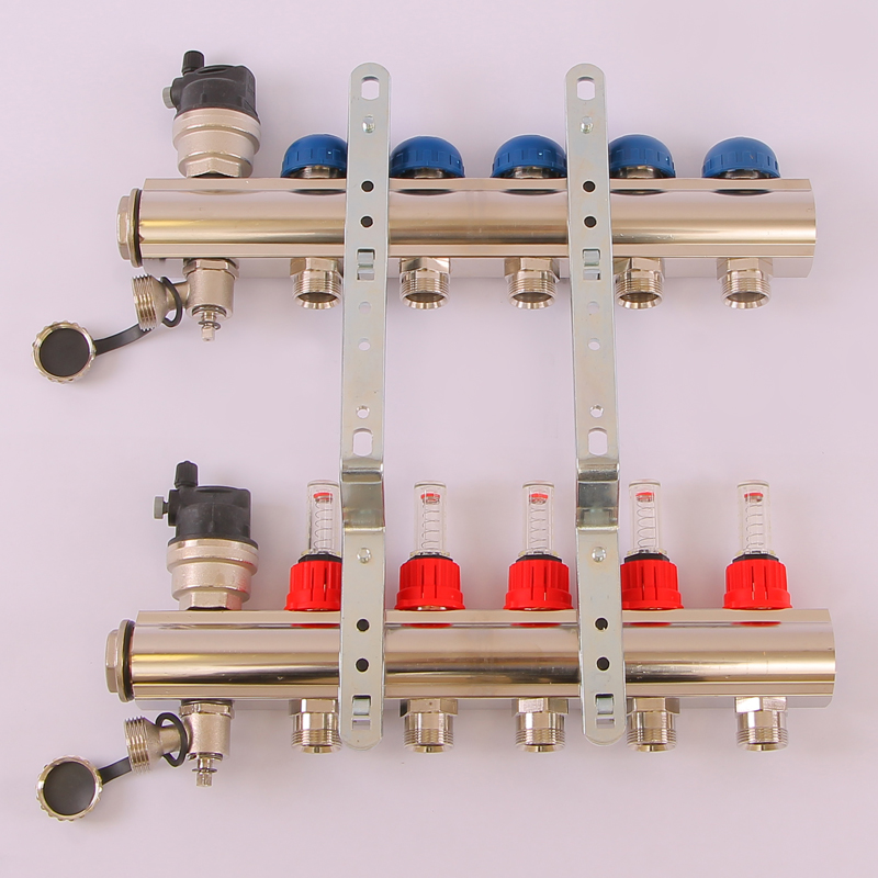 Коллекторная группа TOPWAY с термостатическими вентилями и расходомерами с метрической резьбой EMMETI 1"xM24x19 5 выходов 01298186 - Вид №3
