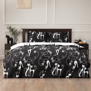 Комплект постельного белья Amore Mio Катс евро полисатин черный