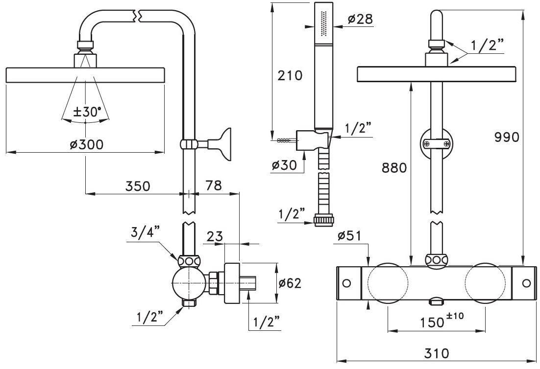 RUBINETTERIE STELLA Душевая стойка с ручным душем Lucilla sun-id-1359014 - Вид №3