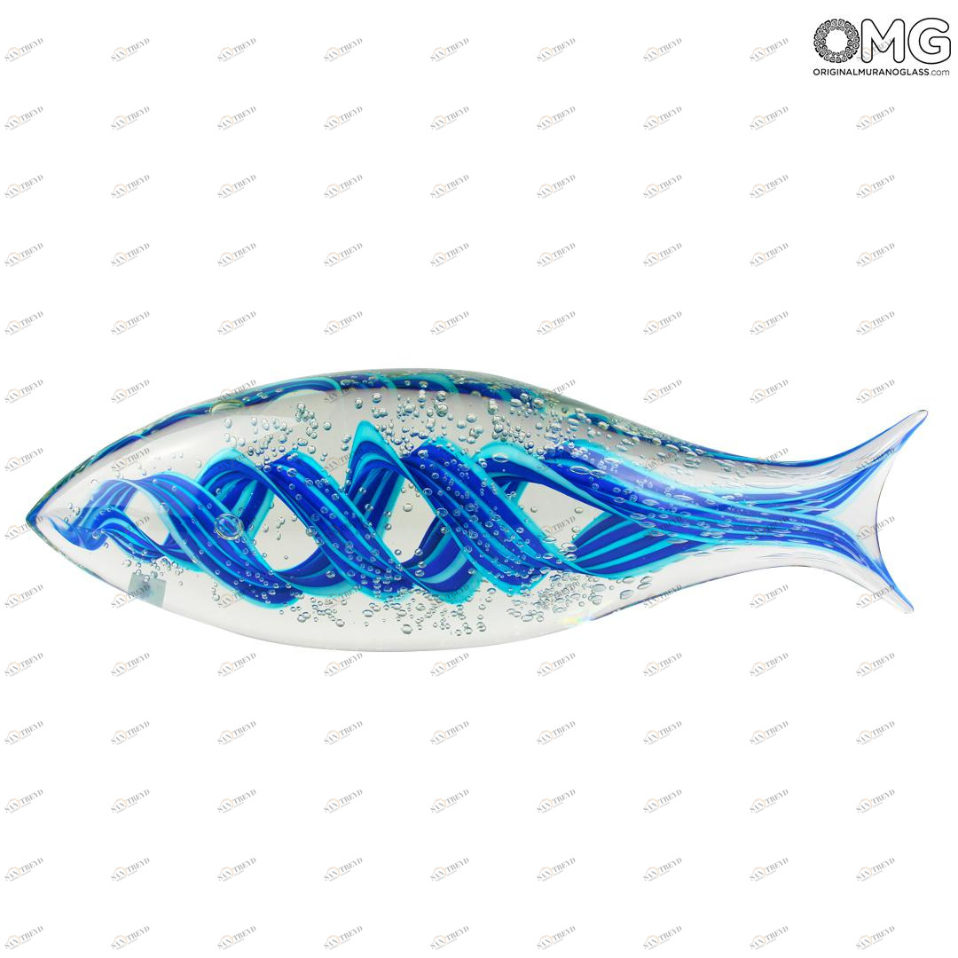 3091 ORIGINALMURANOGLASS Скульптура Абстрактная Рыба - филигрань - Original Murano Glass OMG 45 см 