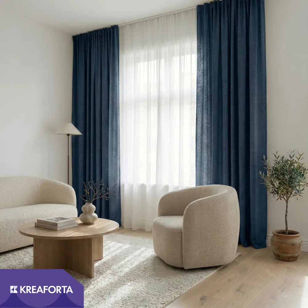 Штора на ленте со скрытыми петлями KREAFORTA Looks 200x260 см цвет серо-синий 89409082 STLM-2002190  - Вид №7