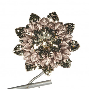 FL 18112 Металлический цветок цвета шампанского c черным на клипсе 12 см GOODWILL