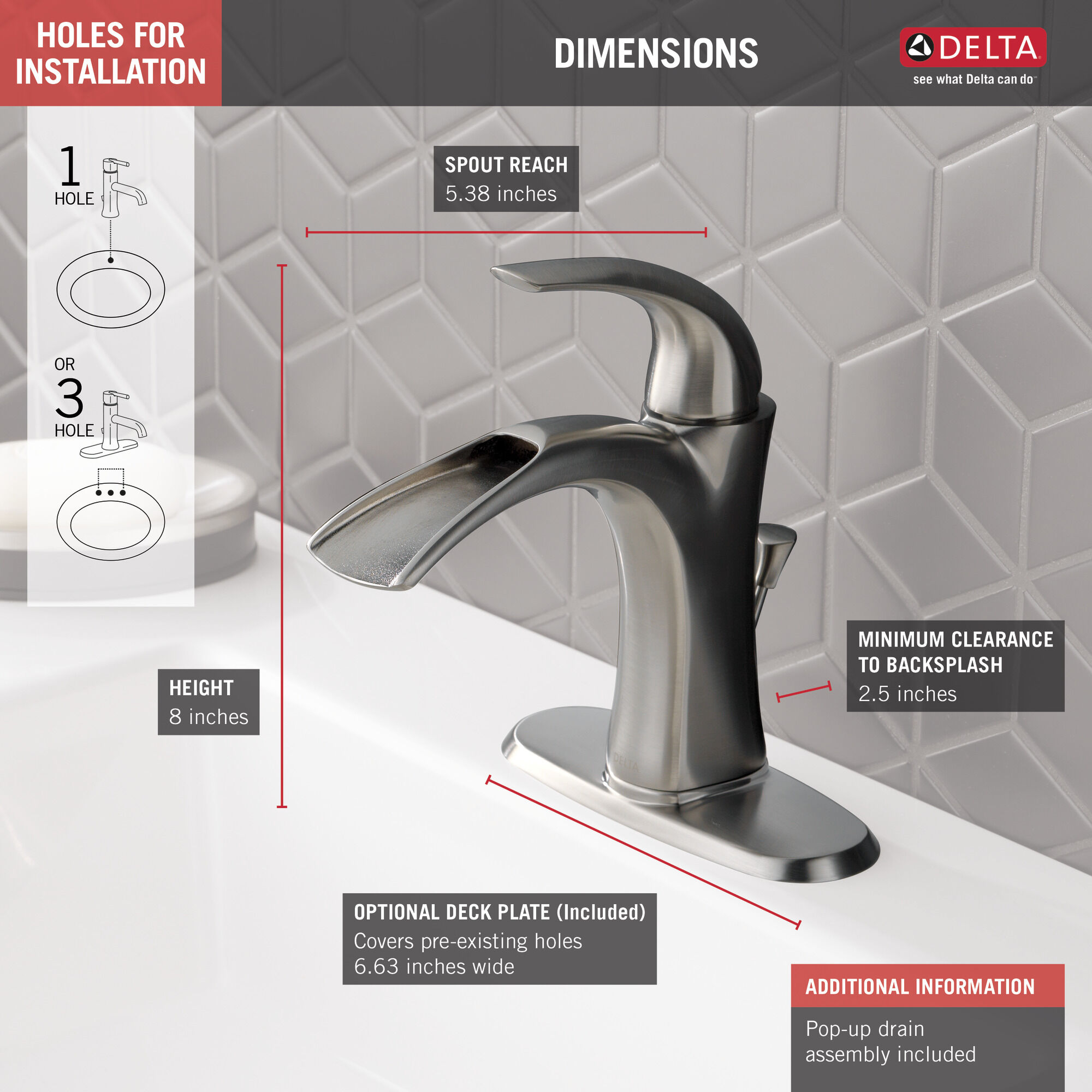 15708LF-SS-ECO Смеситель для ванной с одной ручкой Delta Faucet Nyla Нержавеющая сталь  - Вид №2