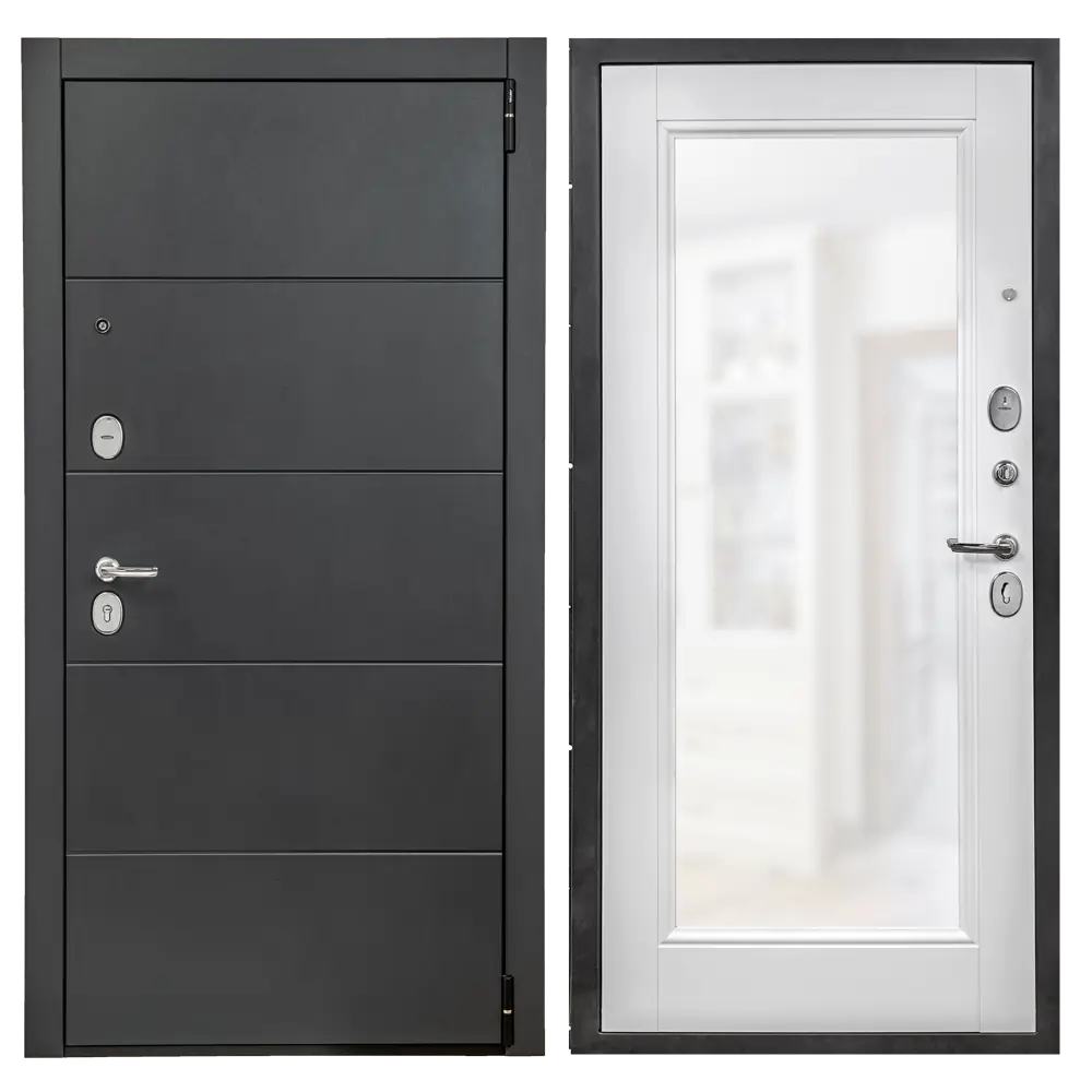 PORTIKA Дверь входная металлическая Порта Р-3 с зеркалом, графит/белый 84531957 STLM-0051316