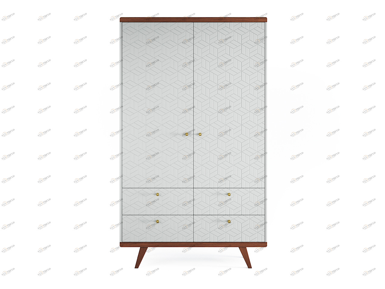 Шкаф распашной двухдверный с ящиками серый с фрезеровкой Thimon v2 THE IDEA  210378 Белый 