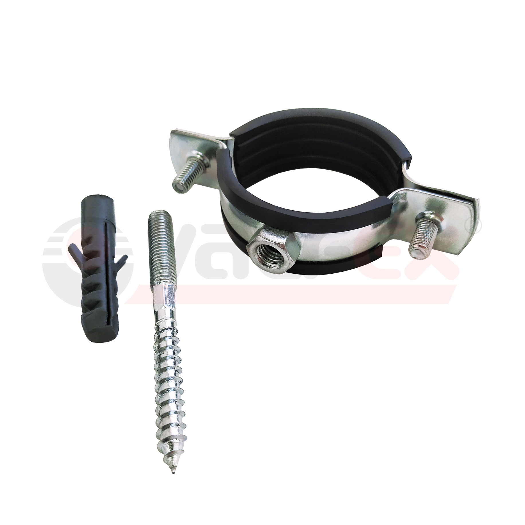 45WR-22-M Valfex Хомут оцинкованный с резиновым уплотнением (в комплекте шпилька М8*80 и дюбель) Россия 