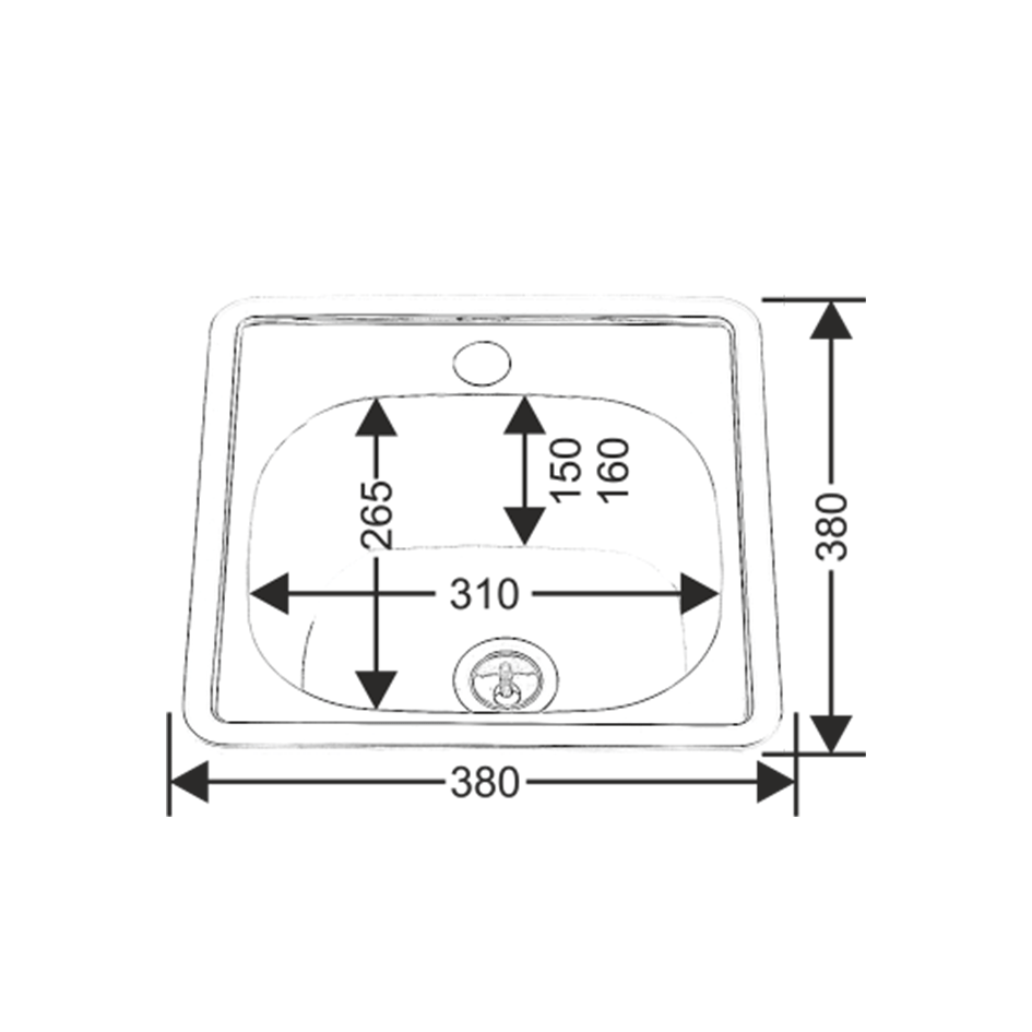 Мойка 3838 MELANA 0,6/160 врезная квадратная с сифоном (022 t *15) 022 t (*15) - Вид №3