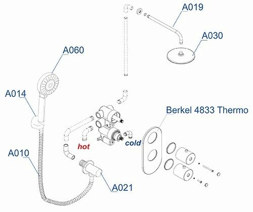 A16030 Thermo Встраиваемый комплект для душа с верхней душевой насадкой и лейкой WasserKRAFT  - Вид №2