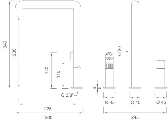 Ceadesign Смеситель для кухни на 3 отверстия из нержавеющей стали с вытяжным душем Cartesio Car 07 - Вид №1