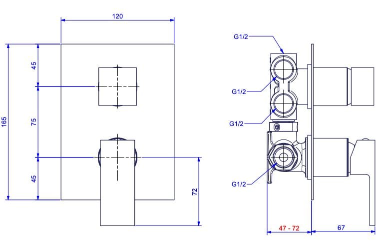 Встраиваемый однорычажный смеситель для душа с переключателем Bugnatese Tetris ARCH-00073584 - Вид №2