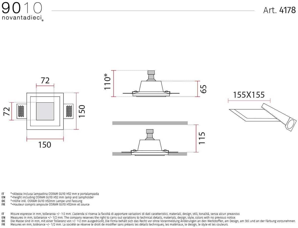 9010 novantadieci Встраиваемые настенные и потолочные светильники из cristaly®  4178  - Вид №2