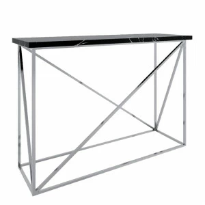 Консоль черная с мраморной столешницей и металлической опорой, хром "Майлз" АЛЕТАН  350926 Хром;черный