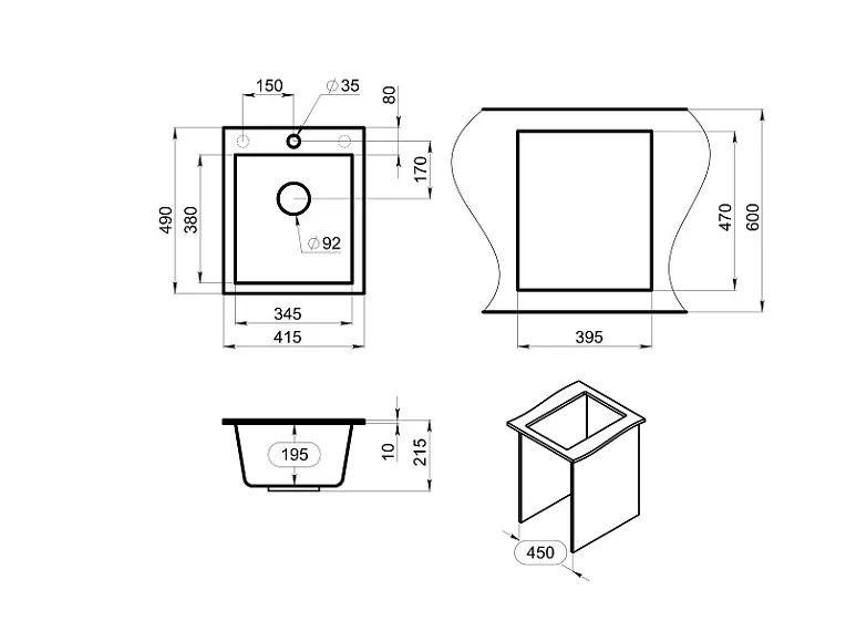 4201, СЛАНЕЦ, кухонная мойка, кварц GRANULA 4201-ST06 - Вид №3
