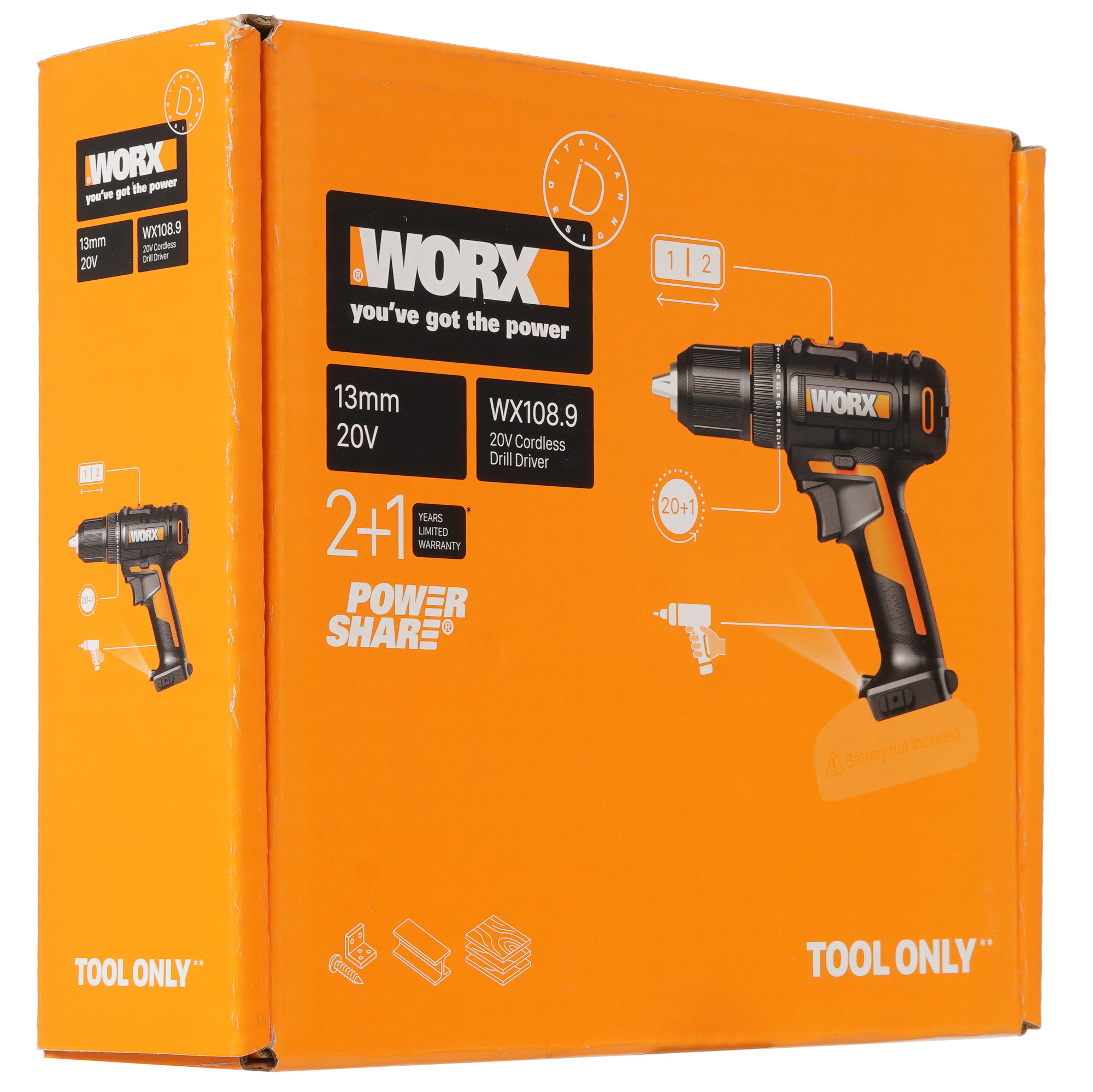 Дрель-шуруповерт Worx WX108.9 PowerShare 20V  , Без ЗУ, Без АКБ 9083043 STDN-0053760 - Вид №6