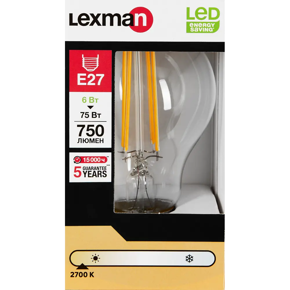 LEXMAN LED лампа E27 груша прозрачная 6Вт теплый свет 82991626 STLM-0926811 - Вид №3