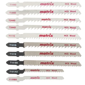 Набор пилок для лобзика по дереву Matrix T-SET1007 прямой, 10 шт.
