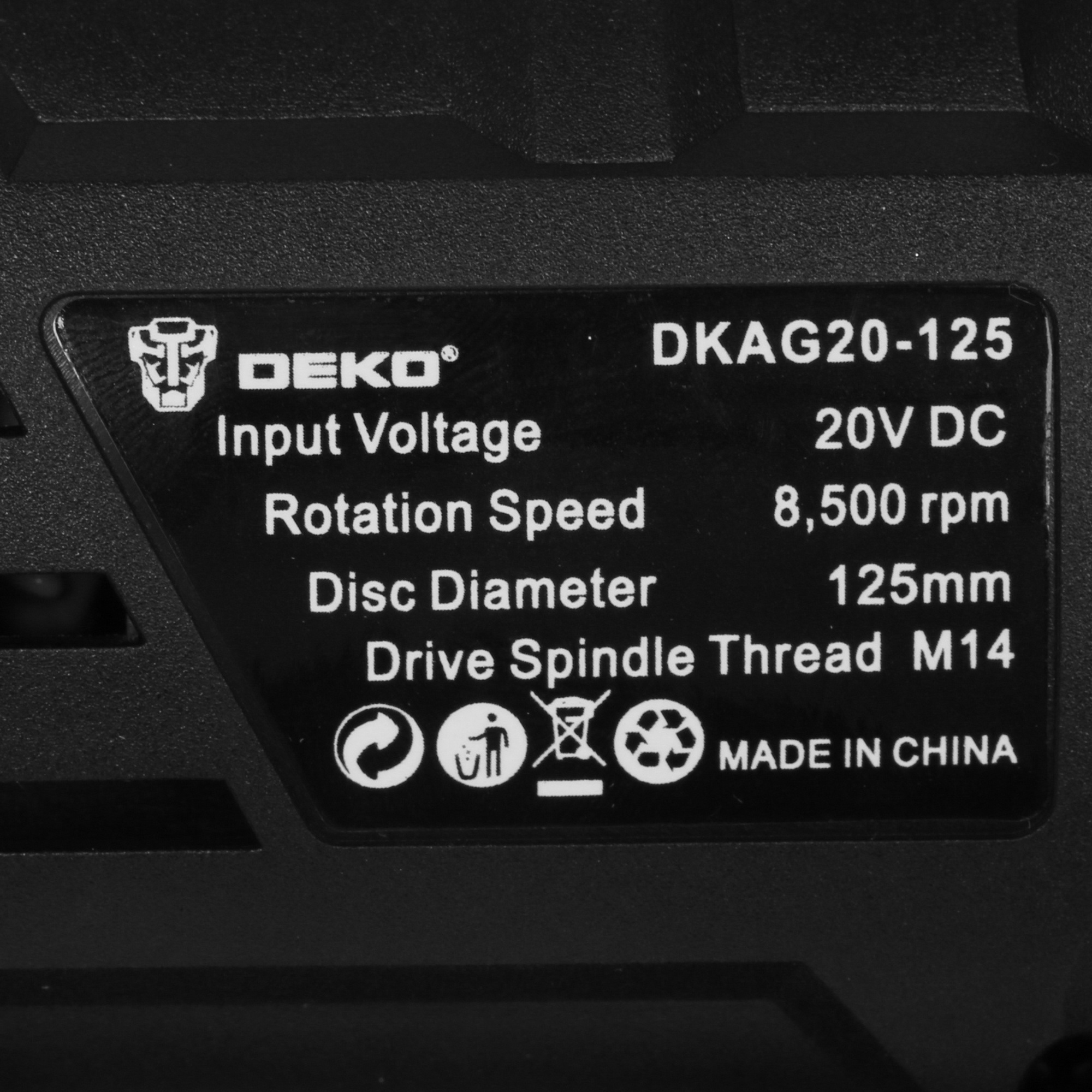 Углошлифовальная машина (УШМ) DEKO DKAG20-125 MAX 20V 5304346 STDN-0099463 - Вид №4