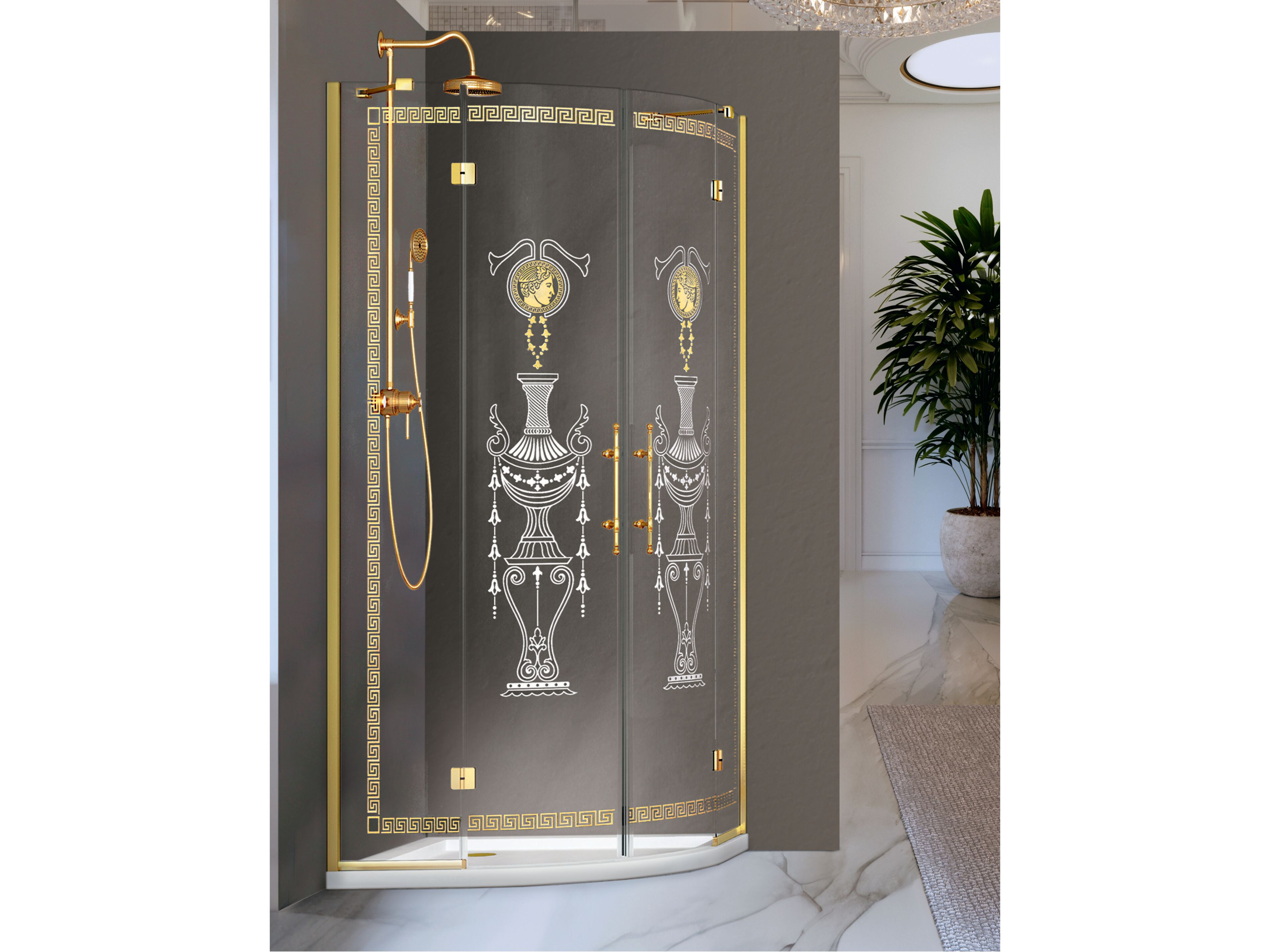 Полукруглый Хрустальный душ с распашной дверью Metidea декор ARCH-00070661 - Вид №1