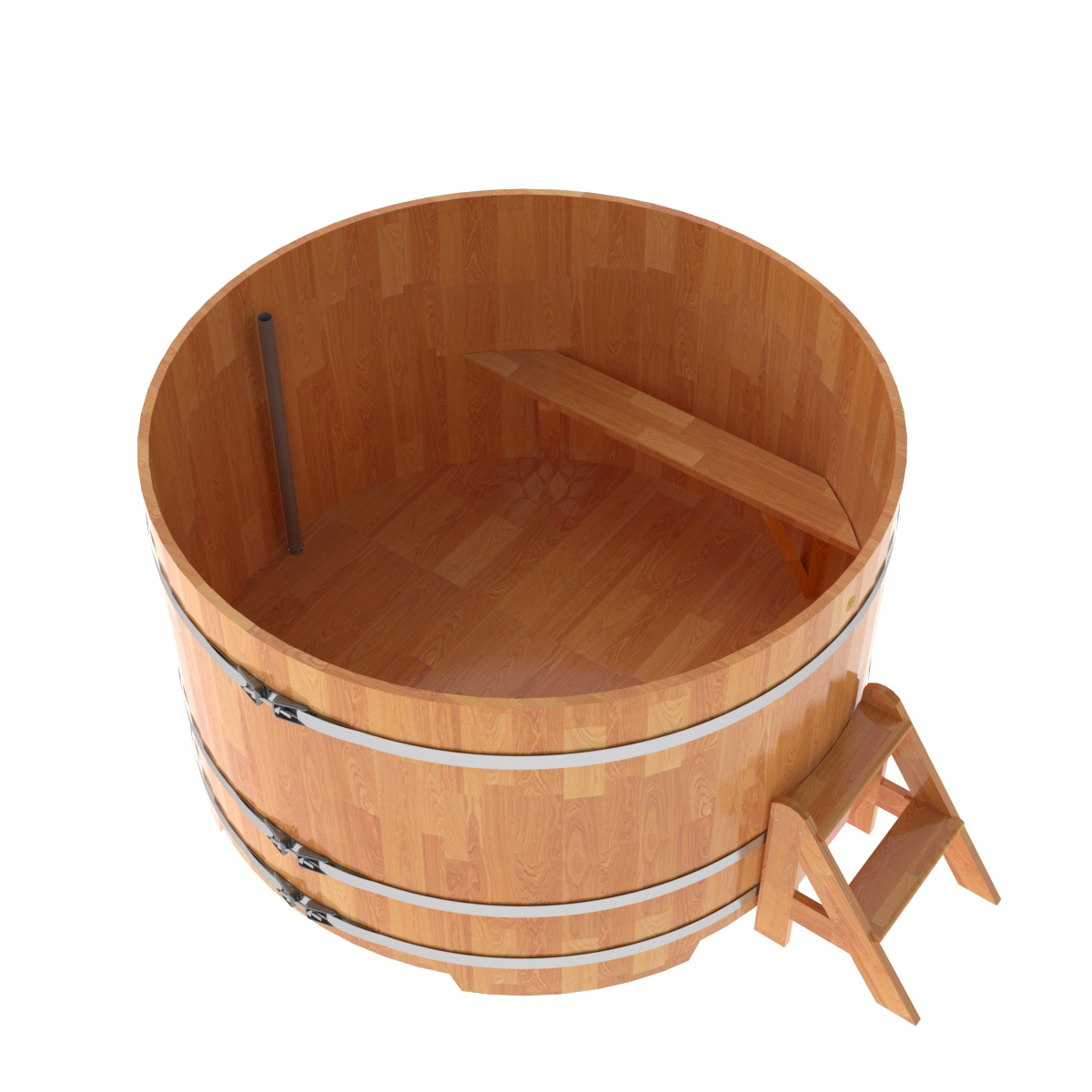 1557 Купель круглая из сращенных ламелей лиственницы d=1,80х1,1 натуральная Alyarus  - Вид №1