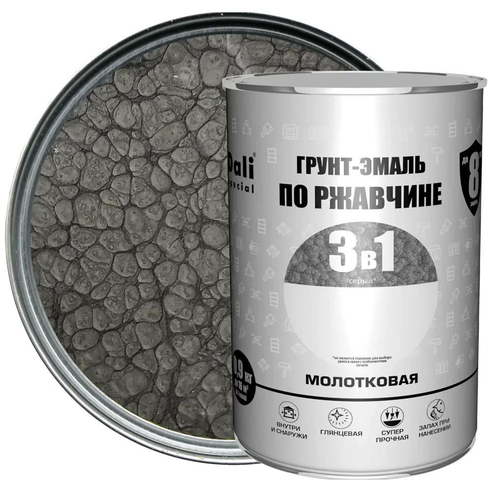 Грунт-эмаль Dali 3 в 1 молотковая серый 0,9 кг 83372537 STLM-0040619