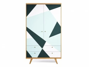 Шкаф распашной двухдверный с ящиками дуб с принтом Thimon №2 THE IDEA  210437 Белый;голубой;разноцветный