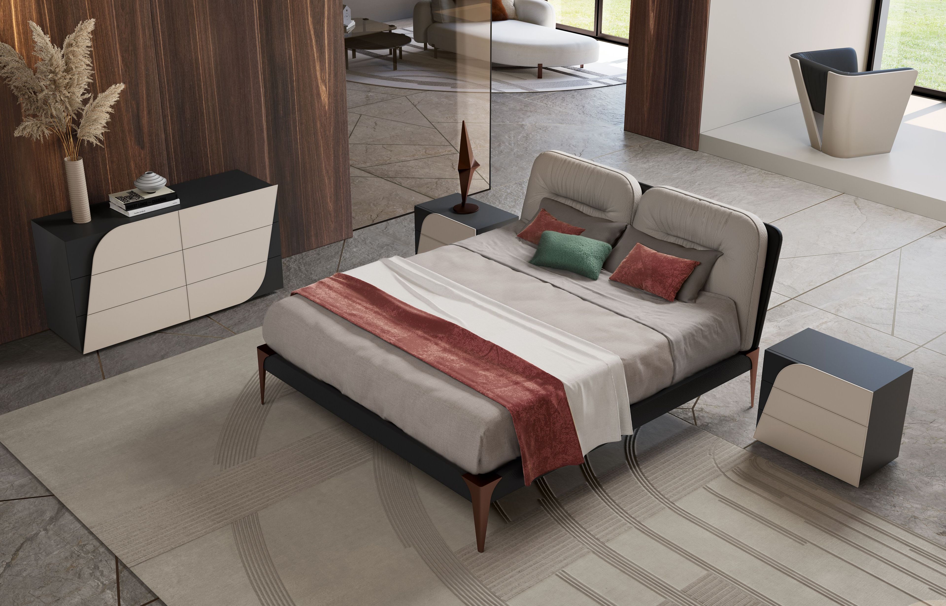 Деревянная двуспальная кровать с мягким изголовьем Bizzotto Italia ARCH-00097889 - Вид №3