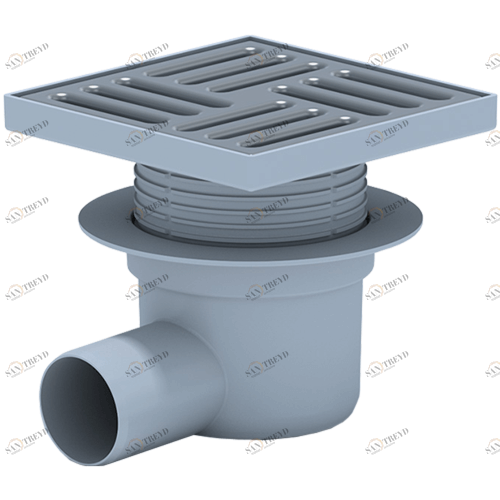 Трап горизонтальный регулируемый с выпуском 50мм, с пластиковой решеткой 100х100 мм ТА 5604 АНИ пласт 7194