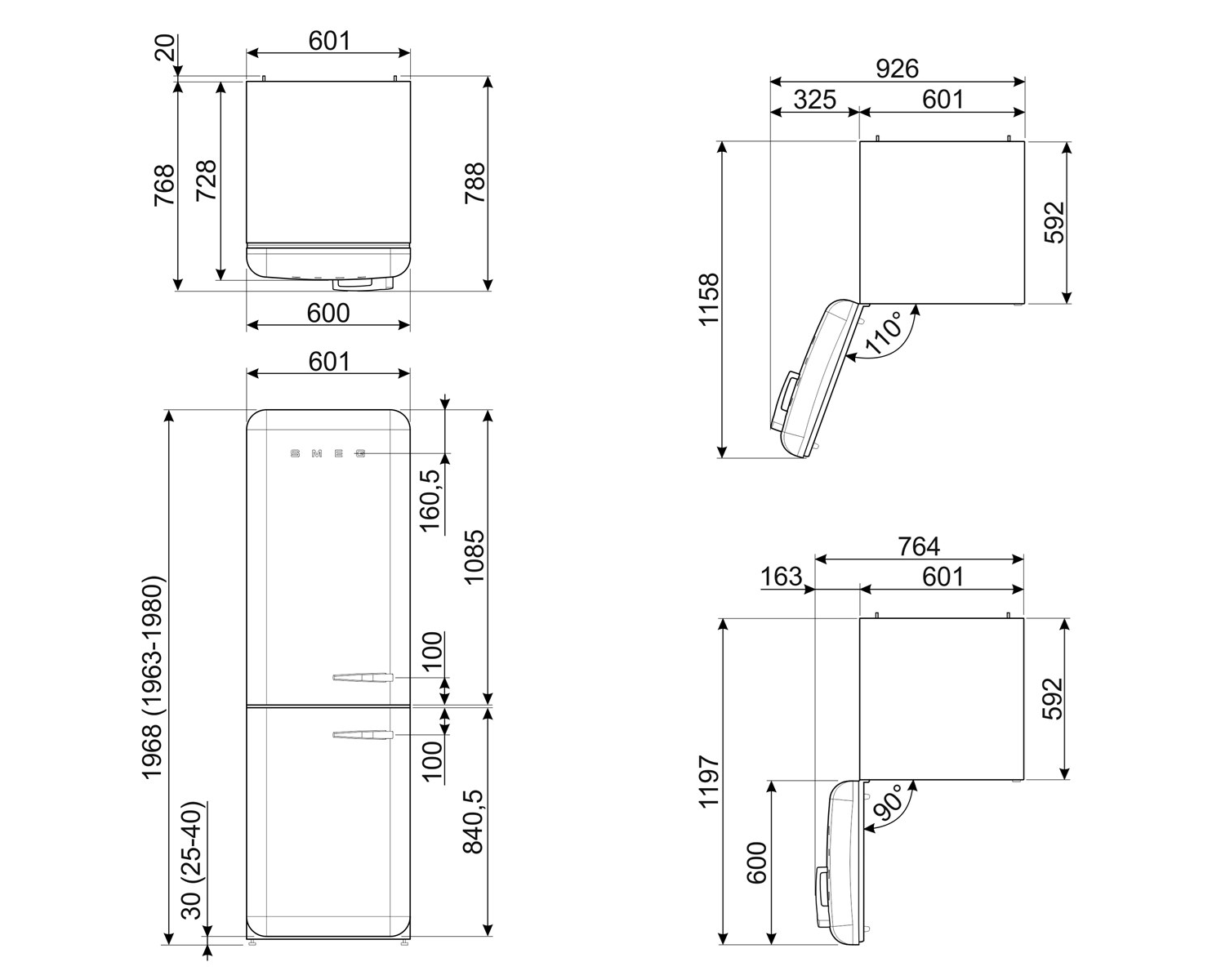 Smeg Комбинированный отдельно стоящий холодильник класса а +++ Smeg 50's style sun-id-1397077 - Вид №16