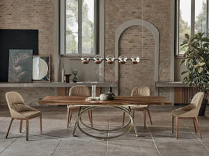 Прямоугольный обеденный стол из стали и дерева