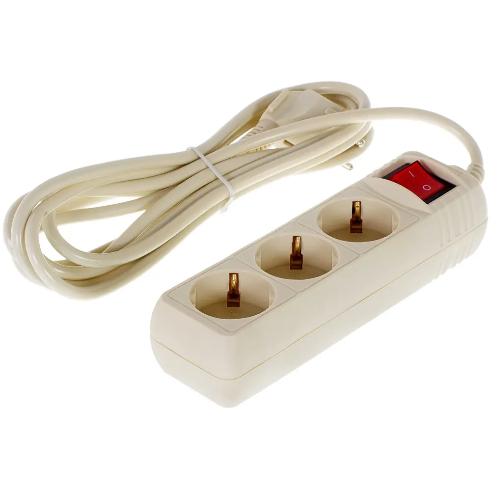 Удлинитель с заземлением Skybeam 3 розетки, 3 м, 3500 Вт, выключатель, цвет белый STLM-2060552