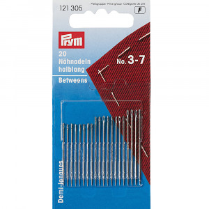 121305 Иглы для шитья ручные для шитья полудлинные №3-7 в блистере 20 шт. под серебро PRYM