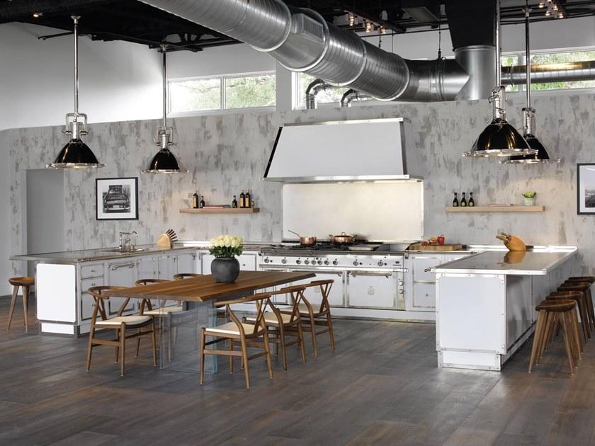 Officine Gullo Профессиональная кухня из стали с полуостровом на заказ sun-id-1421801 - Вид №1