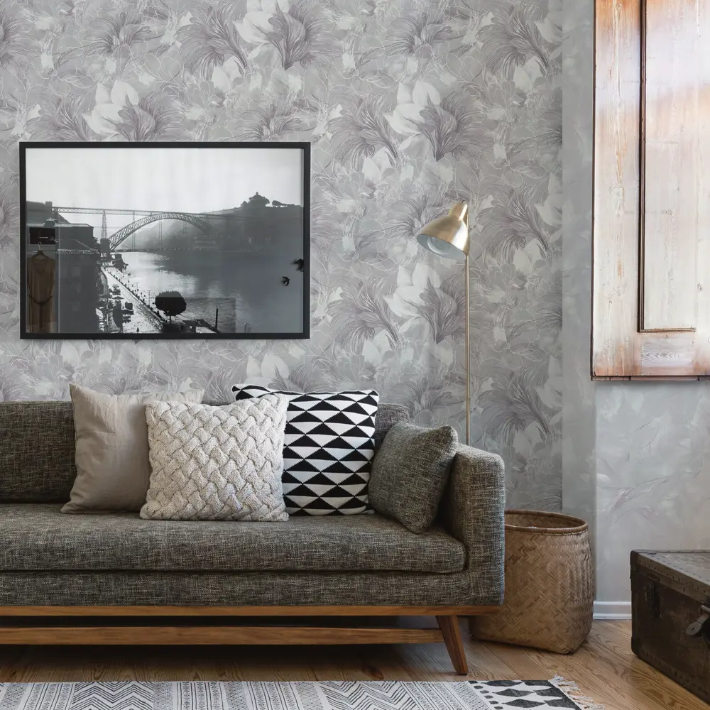 Московская обойная фабрика Ривьера: флизелиновые обои графитового оттенка с растительным орнаментом 89390786 STLM-1571298 - Вид №3