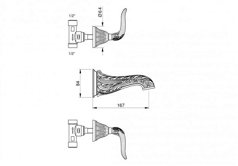 Bronces Mestre Смеситель для умывальника настенный на 3 отверстия с отдельными розетками Versailles 230033.a300.50 - Вид №1