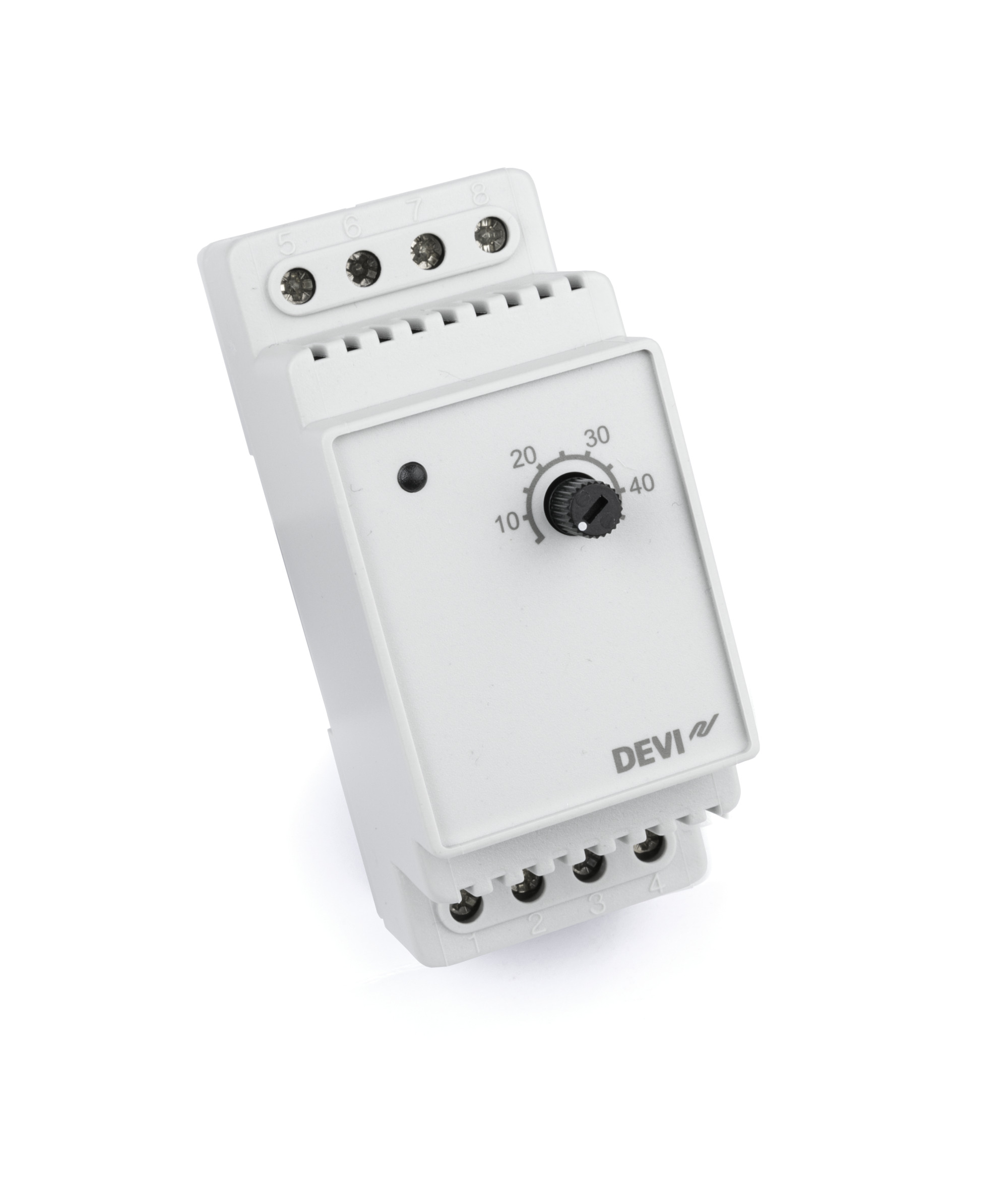 Danfoss DEVIreg™ 330 — терморегуляторы для установки в щиток на профиль DIN для систем антиобледенения, отопления, кондиционирования, подогрева труб, емкостей, обогрева помещений и подогрева полов DEVIreg 330 (+60+160С) терморегулятор 140F1073  - Вид №1