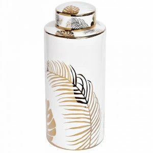 Ваза керамическая с крышкой белая 16х30 см "Листья" GARDA DECOR ДИЗАЙНЕРСКИЕ 266915 Белый