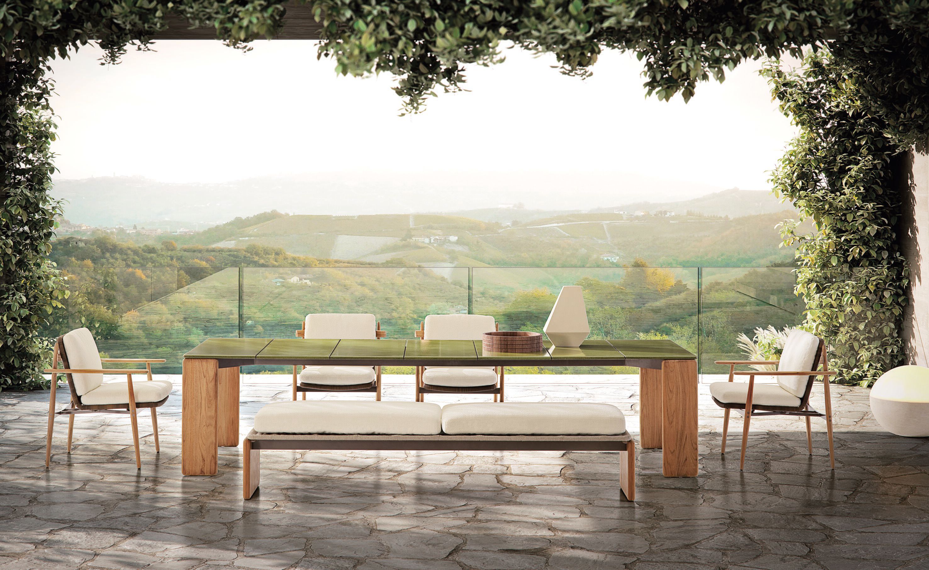 Открытый прямоугольный стол из лавы и тика Minotti DRAKE DINING OUTDOOR ARCH-00024351 - Вид №1