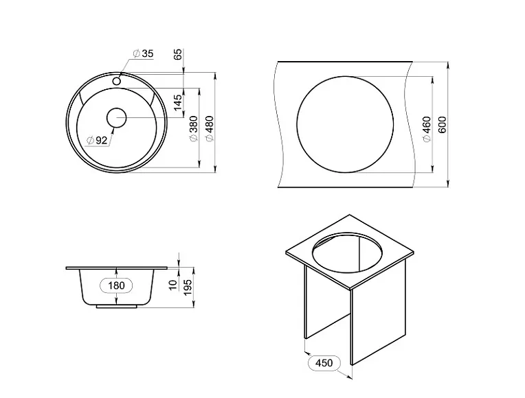 4802, ГРАФИТ, кухонная мойка, СтандАРТ кварц GRANULA Standart 4802-ST16 - Вид №2