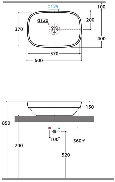 Ge045/044/043 bi Накладная раковина на столешницу  овальная Ceramica Globo Genesis - Вид №8