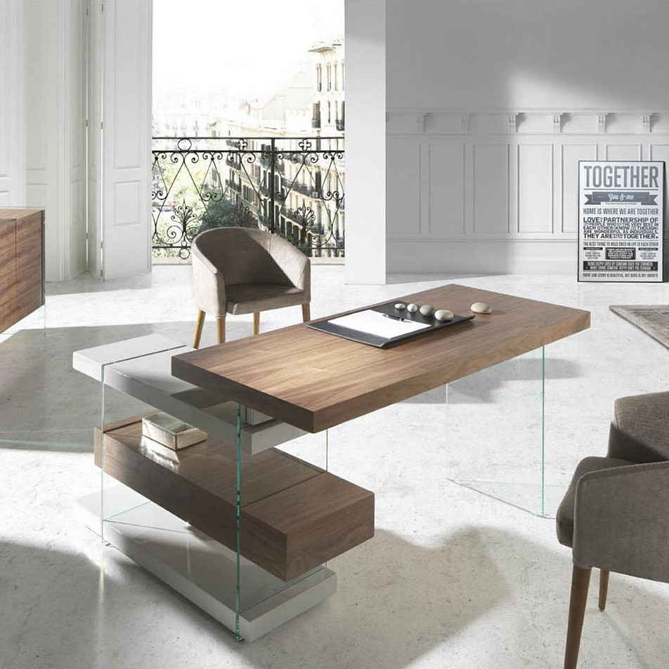 Письменный стол белый с полками и прозрачными ножками Decora ANGEL CERDA  147534 Белый;коричневый  - Вид №3