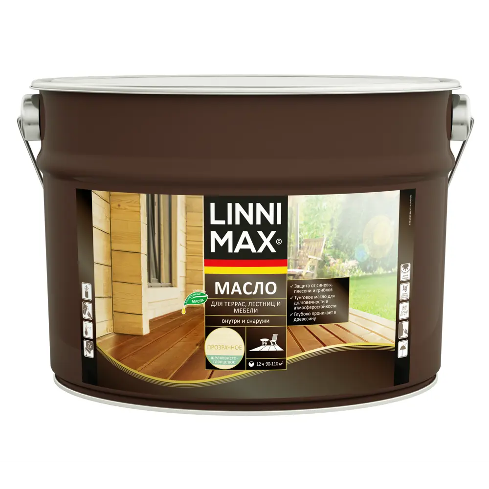Масло для террас LINNIMAX прозрачное 9 л - надёжная защита дерева 89379753 STLM-1480898 - Вид №1