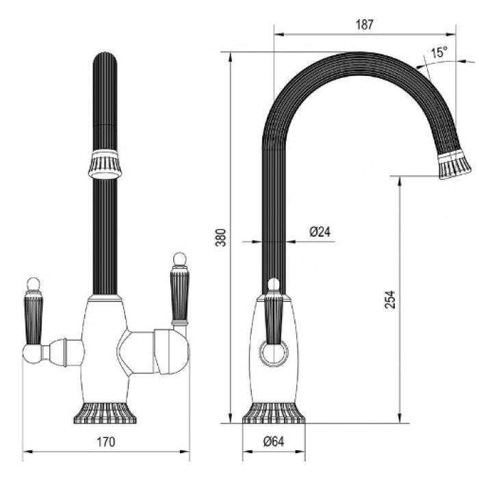 Zorg ZR-350-YF SATIN Смеситель для кухни Zorg 380х187 мм  - Вид №2