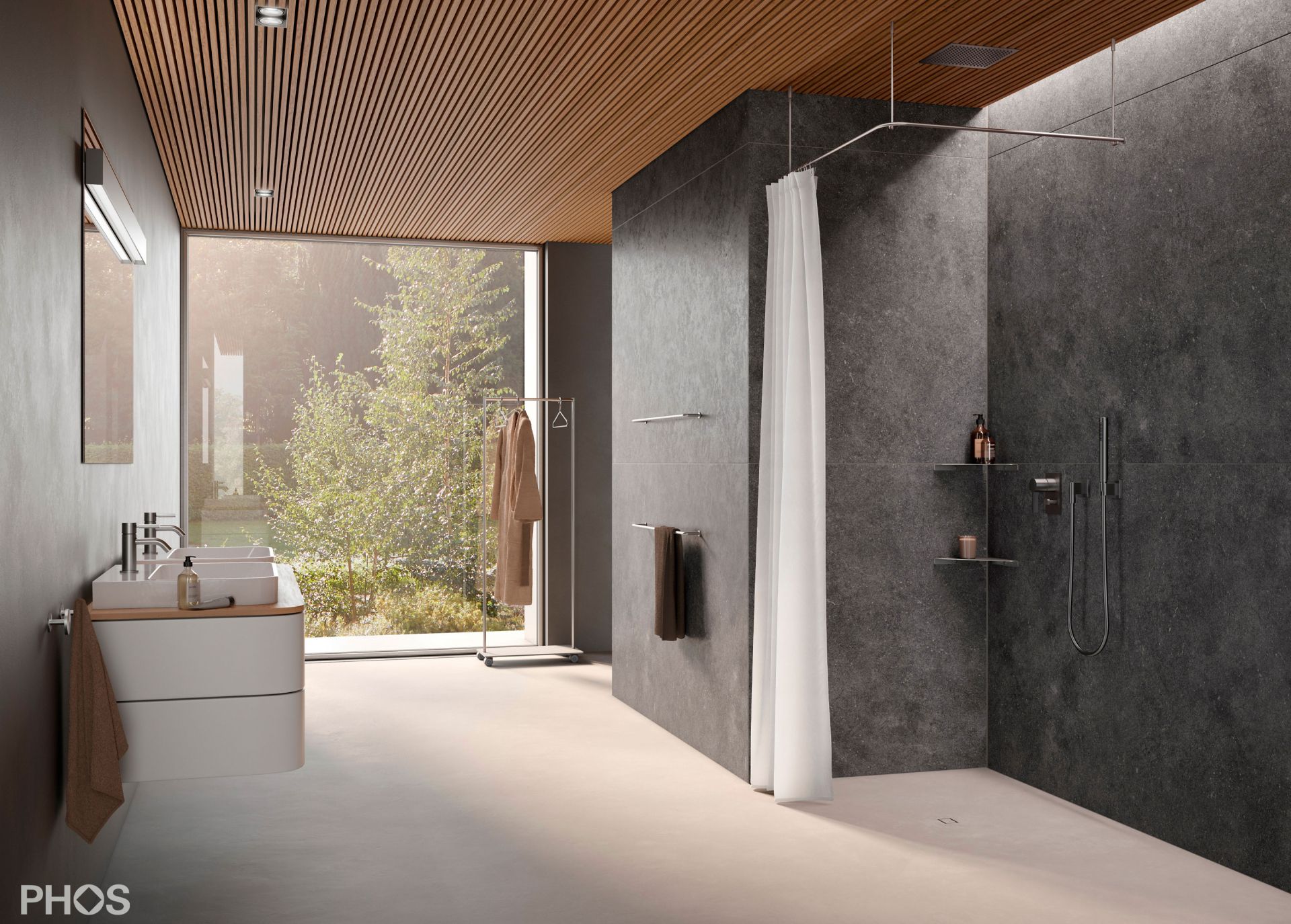 DSE800F L-образный карниз для душевой занавески, 80 x 80 см, для крепления к потолку PHOS  - Вид №1