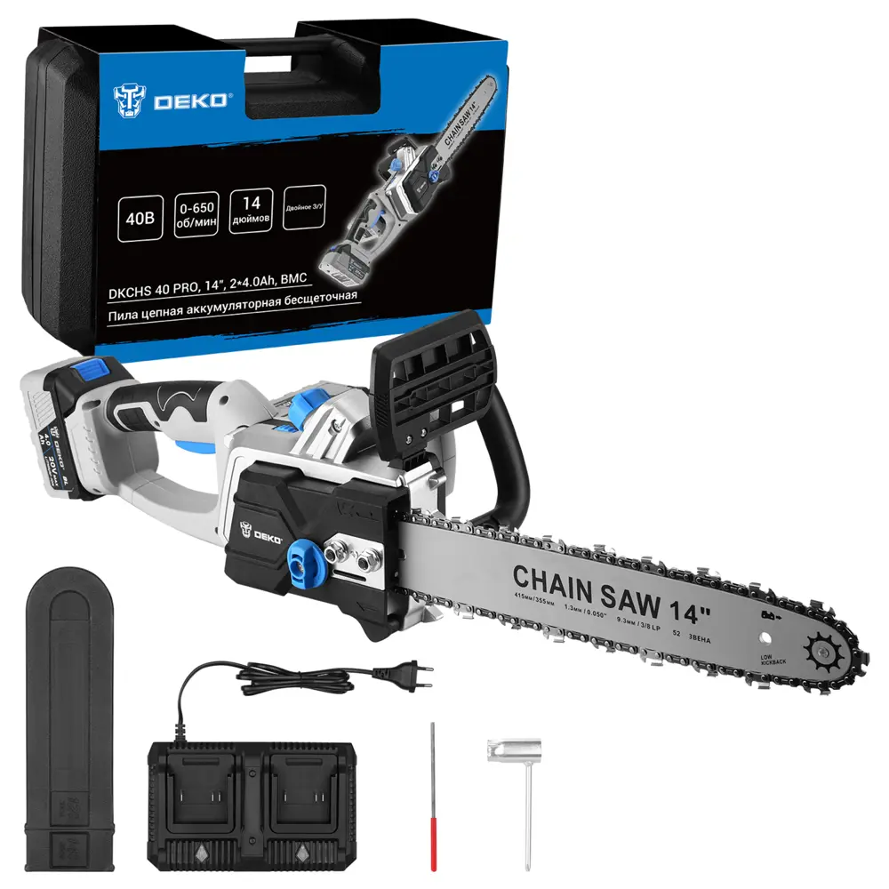 Аккумуляторная цепная пила DEKO DKCHS40PRO 40В с двумя батареями 89363244 STLM-1566530 - Вид №3